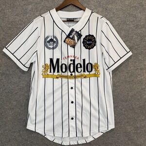 Modelo Especial Baseball Jersey Shirt Mens Medium Beer Pin Stripe World Series
